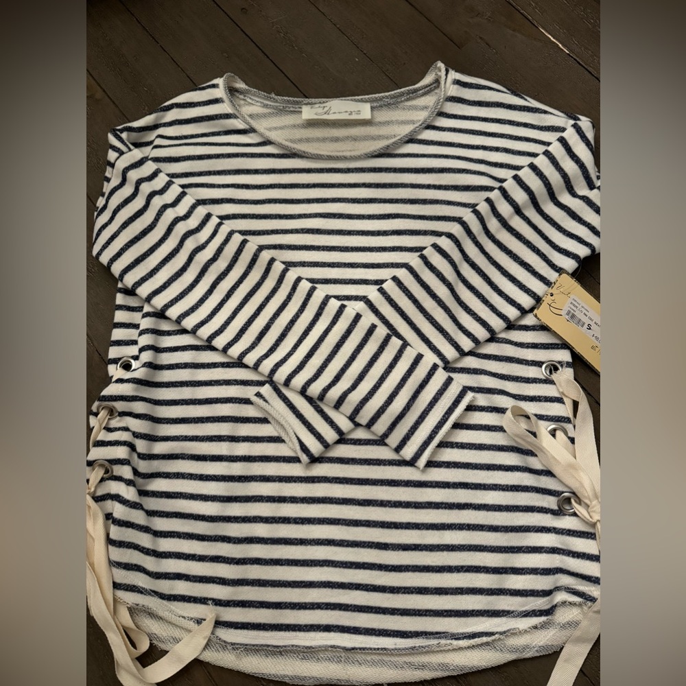 NWT VINTAGE HAVANA Women's Sailor Top Size S Striped Lace Up Side Slit